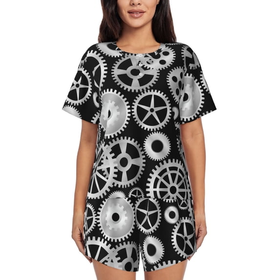 Xecao Metallic Gears print Swimsuit for women, Summer-ready, sporty style.Quick-dry fabric. Many sizes & colors.
