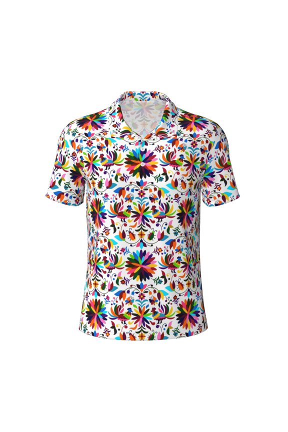 Mexican Bright Style for Mens' Casual Short Sleeve Button-Down Polo Shirts for a Classic Golf Look