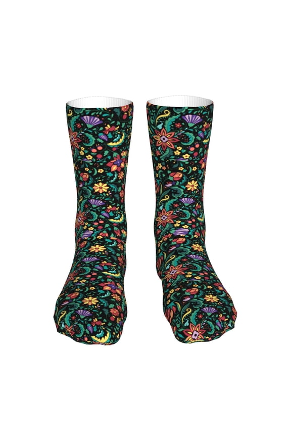Mexican Flower 1 Print Fashion No Heel Casual Crew Socks Cushioned Breathable for Men Women - Moisture wicking,Not easy to fade Suitable for daily