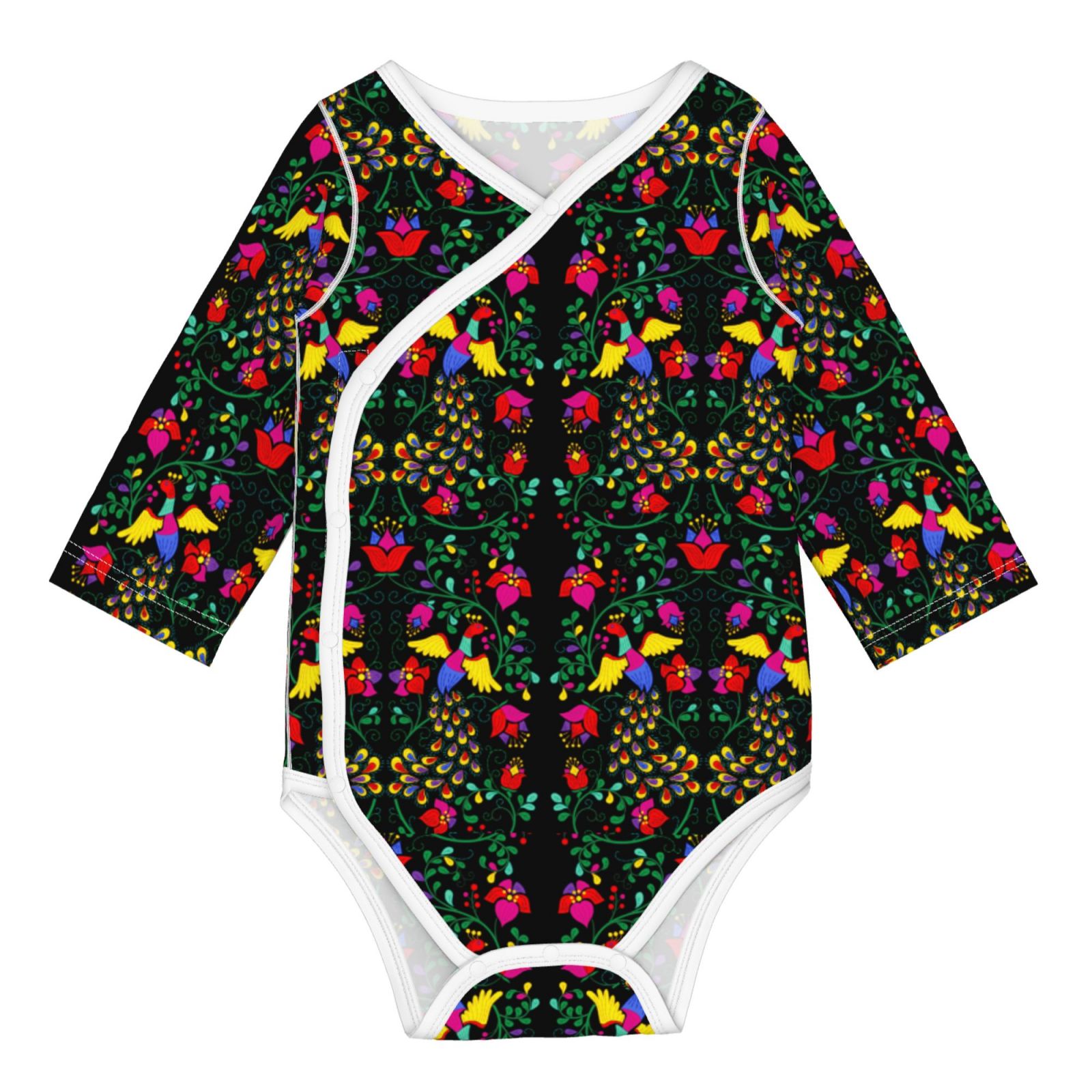 Xecao Mexican Flower 2 Print Baby unisex-baby Cotton Long-sleeve Bodysuits-3 Months