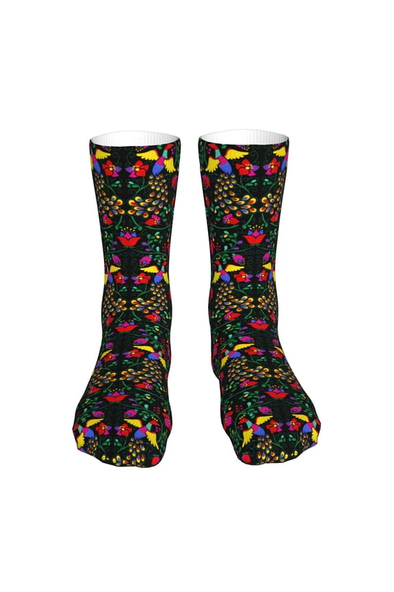 Mexican Flower 2 Print Fashion No Heel Casual Crew Socks Cushioned Breathable for Men Women - Moisture wicking,Not easy to fade Suitable for daily