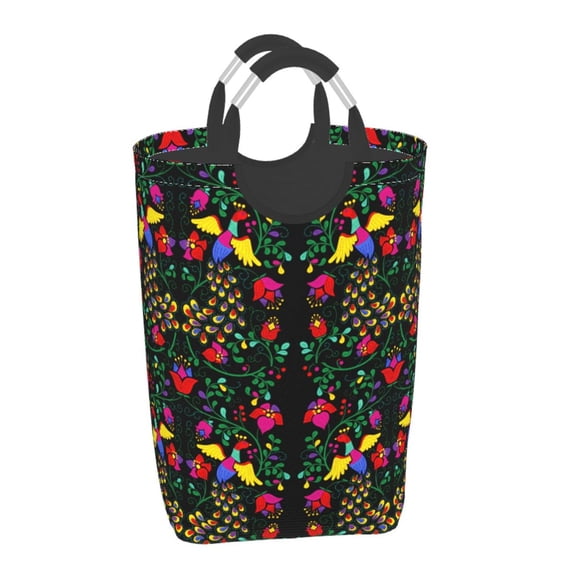 Xecao Mexican Flower 2 for Laundry Basket,Collapsible Large Laundry Hamper,Wash Bag for Laundry Room, Rolling Laundry Basket with Handles