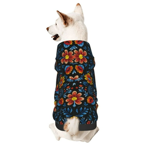 Xecao Mexican Flower Pattern Sweatshirts Winter Pet Dog Hoodie Puppy Coat Dog Sweaters Dog Clothes with Hat Dog Clothes Costume Outfit,Small Pets Wear-X-Small