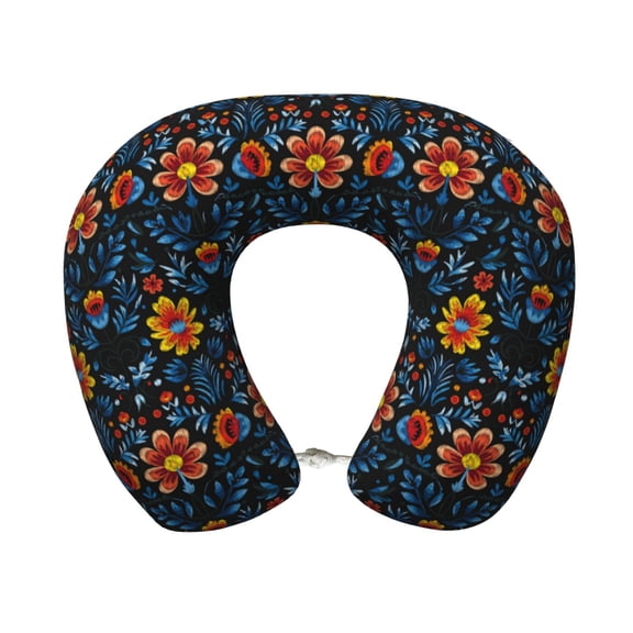 Xecao Mexican Flower Print Memory Foam Cervical Neck Pillow Versatile U-Shaped Pillows for Home,Office,Camping,Travelling,Soft Washable Cover