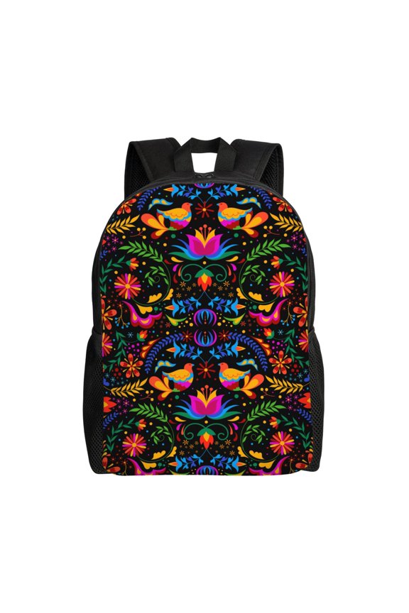 Mexican Flower Traditional1 Print School Backpack with Laptop Compartment Small Travel Laptop Backpack for Women Men Waterproof College Backpack Simple School Bag