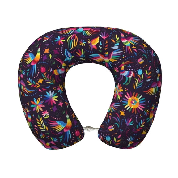 Xecao Mexican Flowers Birds Print Memory Foam Cervical Neck Pillow Versatile U-Shaped Pillows for Home,Office,Camping,Travelling,Soft Washable Cover