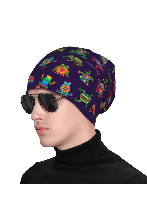 Mexican Frogs Print Beanie Knitted Hat for Men Women, Winter Fashion Knit Cuffed Caps Unisex