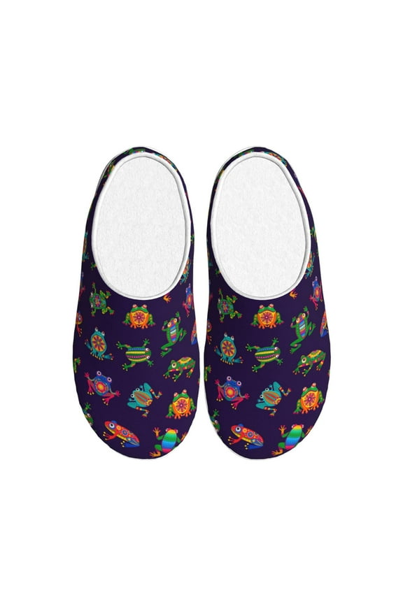 Mexican Frogs Print Cotton Slippers Fuzzy Warm Cozy Slippers Non Slip House Slippers For Indoor Outdoor Cotton Slippers House Slippers-8