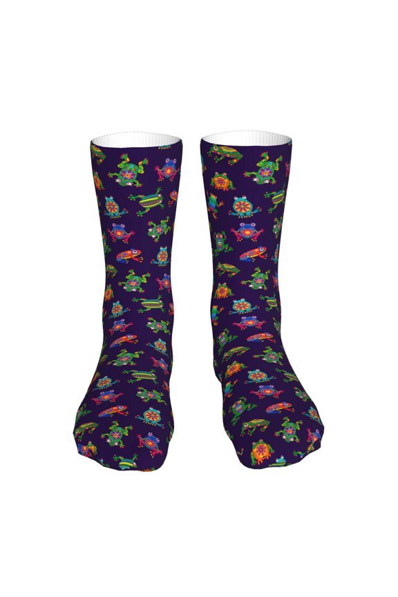 Mexican Frogs Print Fashion No Heel Casual Crew Socks Cushioned Breathable for Men Women - Moisture wicking,Not easy to fade Suitable for daily