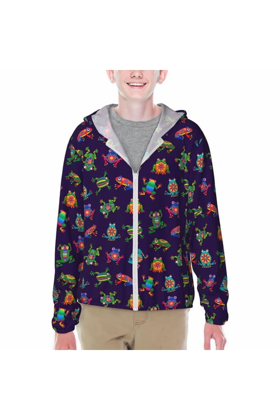 Mexican Frogs Print Fishing Shirts for teenager Long Sleeve UV Sun Protection Hoodie with Zipper Outdoor Hiking Shirts-Small