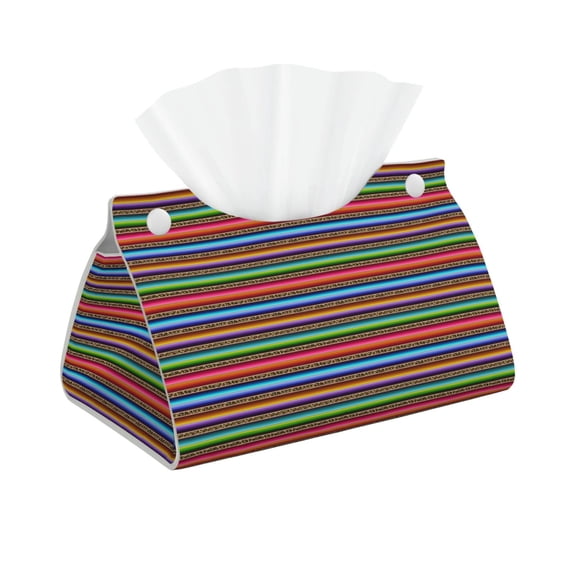 Xecao Mexican Leopard Serape Blanket Stripes Print Tissue Box Cover,Modern PVC Leather Square Tissue Box Holder for Creative Decorative