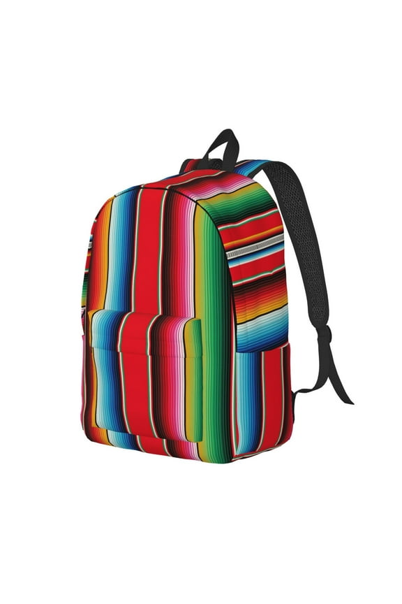 Mexican Serape Blanket Stripes Canvas College Laptop Backpack, a durable rucksack designed for both men and women, ideal for travel, school, and daily use-Small