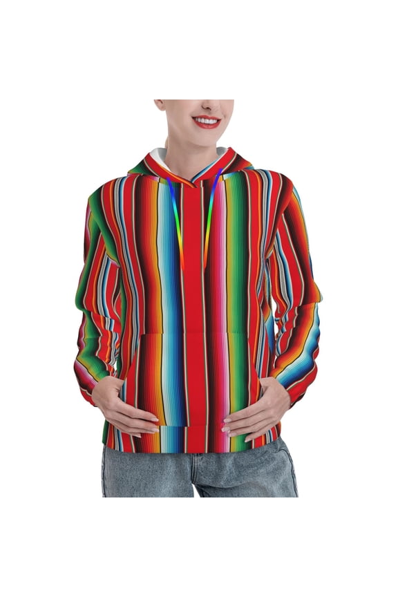 Mexican Serape Blanket Stripes Pattern Hoodies for Women Sweatshirts Long Sleeve Sweatshirts Pullover Outfits with Pocket-Medium