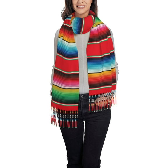 Xecao Mexican Serape Blanket Stripes Pattern Womens Winter Scarf Fall Scarf Oversized Large Scarf for Women Warm Shawl Wrap