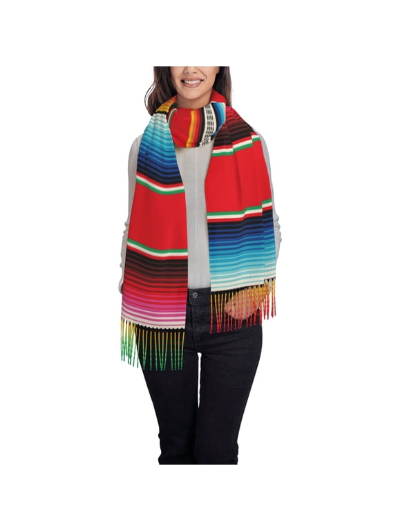 Mexican Serape Blanket Stripes Pattern Womens Winter Scarf Fall Scarf Oversized Large Scarf for Women Warm Shawl Wrap