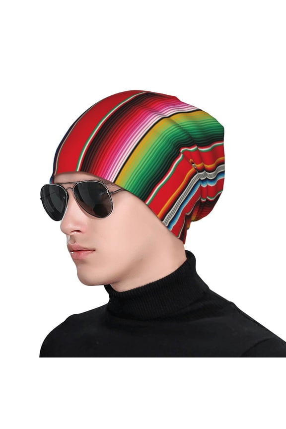 Mexican Serape Blanket Stripes Print Beanie Knitted Hat for Men Women, Winter Fashion Knit Cuffed Caps Unisex
