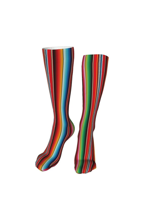 Mexican Serape Blanket Stripes Print Calf Socks Seamless Toe, Knee High Long Socks, Sports Socks Trouser Socks for Women and Men-One Size