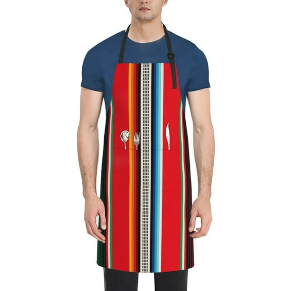 Xecao Mexican Serape Blanket Stripes Print Kitchen Cooking Aprons, Waterproof Adjustable Bib Aprons with 2 Pockets for Women Men Chef