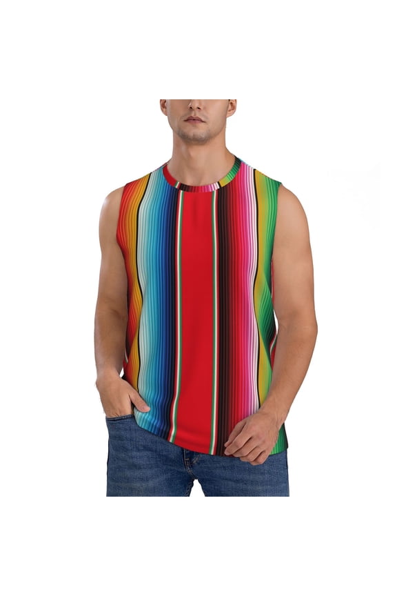 Mexican Serape Blanket Stripes Print Men's Tank Top: Sleek Sleeveless Tee for Casual Sports and Beach Occasions-Medium