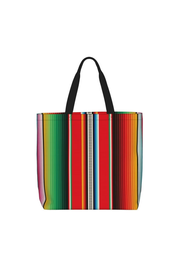Mexican Serape Blanket Stripes for Tote Bag: spacious with inner pockets, ideal for work, shopping, or travel.