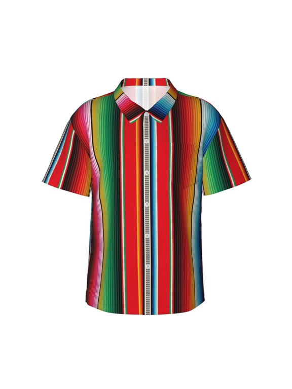 Mexican Serape Blanket Stripes print Hawaiian shirt - a stylish short-sleeve button-down for men, perfect for casual beach and tropical outings.