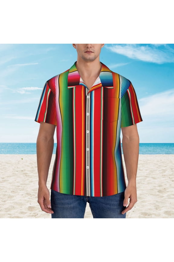 Mexican Serape Blanket Stripes print Hawaiian shirt - a stylish short-sleeve button-down for men, perfect for casual beach and tropical outings.
