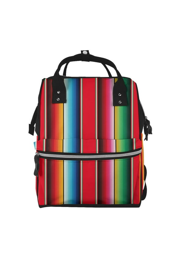 Mexican Serape Blanket Stripes print Large Capacity Nappy Bag is a multi-functional waterproof travel backpack, perfect as a nursing bag or mummy backpack for women