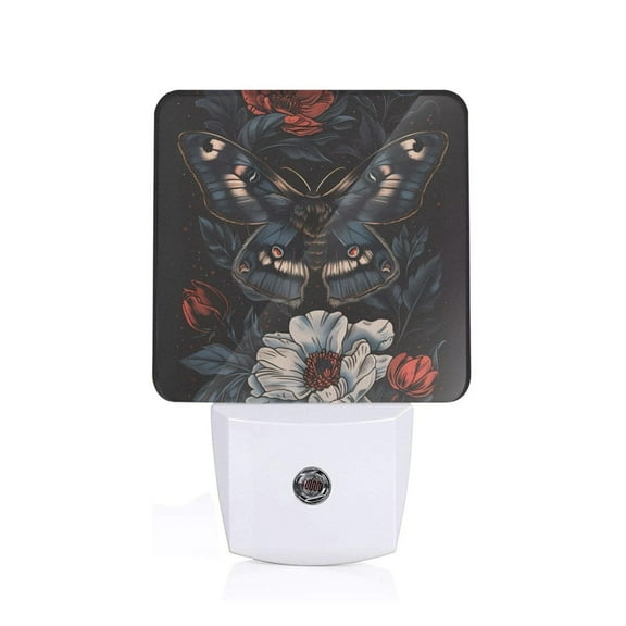 Xecao Midnight Butterfly Floral Dream for Night Light - a Wall-mounted LED Fixture with A Dusk-to-dawn Sensor, Ideal for Bedrooms, Bathrooms, Hallways, and Kitchens-EU