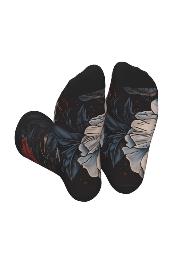 Midnight Butterfly Floral Dream Print Crew Socks for Men and Women, Men's Soft Moisture-wicking Sock