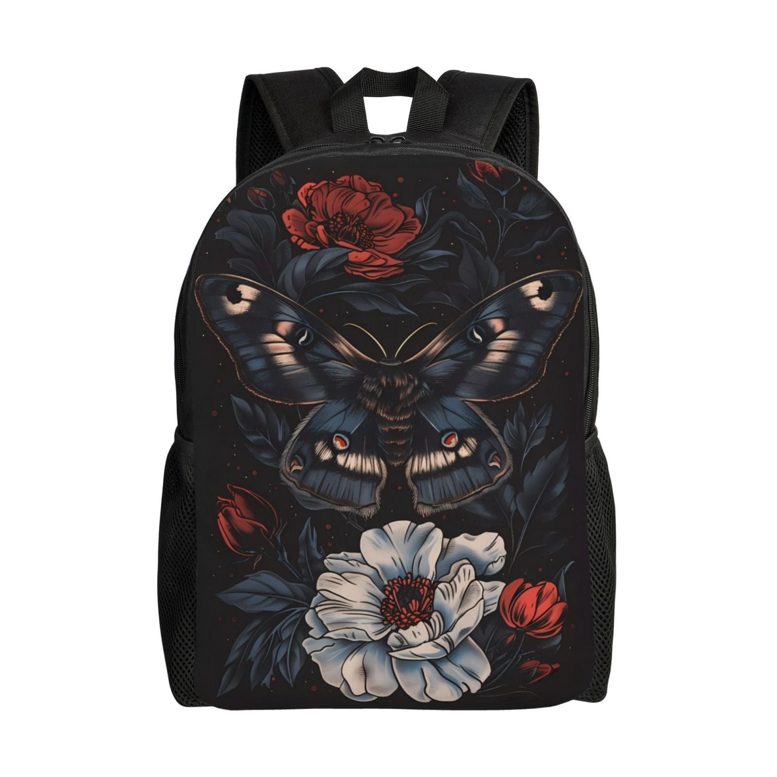 Xecao Midnight Butterfly Floral Dream Print School Backpack with Laptop Compartment Small Travel Laptop Backpack for Women Men Waterproof College Backpack Simple School Bag