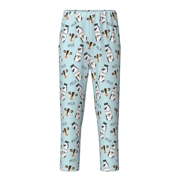 Xecao Milk Bottles And Cow Head Print Teenagers' Pajama Pants Long Sleep Pants Soft Elastic Waist Pajama Bottoms Elastic waist with 2 Pockets 5-16 Years-Medium