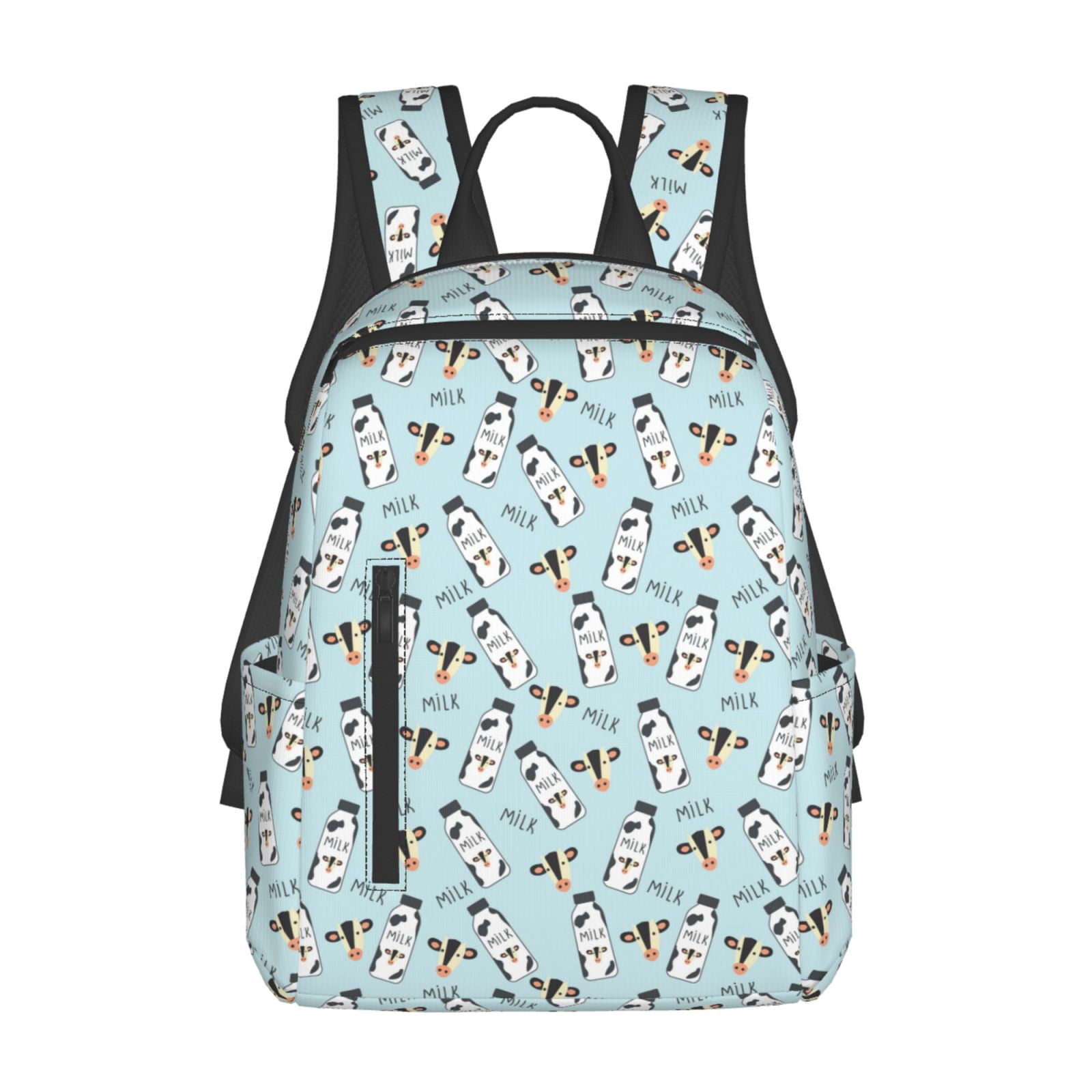 Xecao Milk Bottles And Cow Head print Backpack For women men Aesthetic Lightweight Travel Daypack Simple Cute Backpack For Bookbag