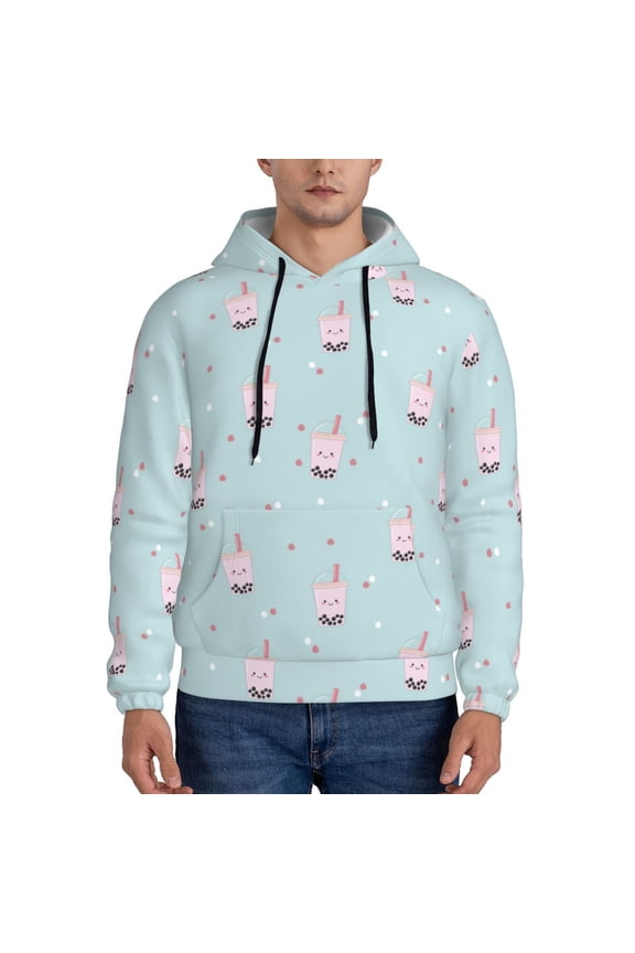 Milk Tea Pattern Men's Adult Pullover Hoodie,Hooded Sweatshirt-Large