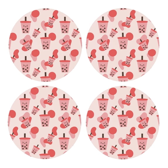 Xecao Milk Tea for MDF Cork Coaster 4 Pcs,Drink Coasters,Suit for House Warming Gifts New Home ,Coffee Table Decor-Round Shape