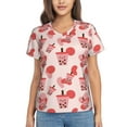 thumbnail image 1 of Xecao Milk Tea for Women's V-Neck T-Shirts-Elegant Half-Sleeve Tops Perfect for Summer-Large, 1 of 5