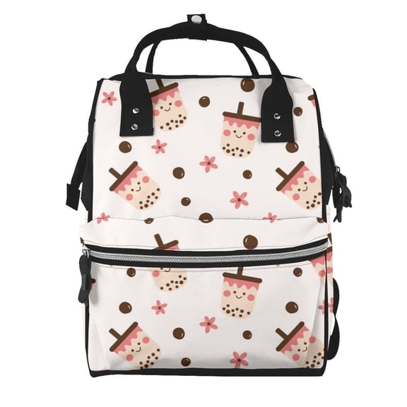 Xecao Milk Tea print Large Capacity Nappy Bag is a multi-functional waterproof travel backpack, perfect as a nursing bag or mummy backpack for women