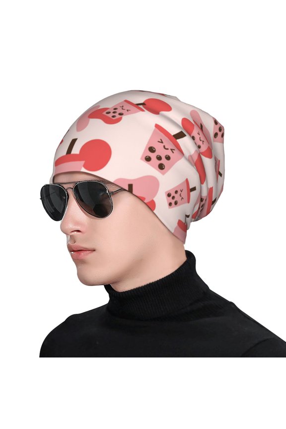 Milk Tea5 Print Beanie Knitted Hat for Men Women, Winter Fashion Knit Cuffed Caps Unisex