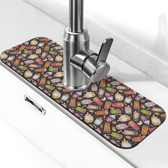 Xecao Milk Tea6 for Kitchen Sink Splash Guard Faucet Mat , Faucet Guard & Draining mat, (15" X 5.5" )