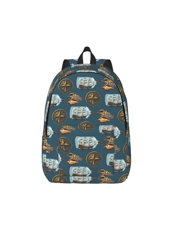 Miniature Ship In Bottle for Canvas College Laptop Backpack, Durable Rucksack Travel Notebook Bag School Backpack Book Bag for Men Women