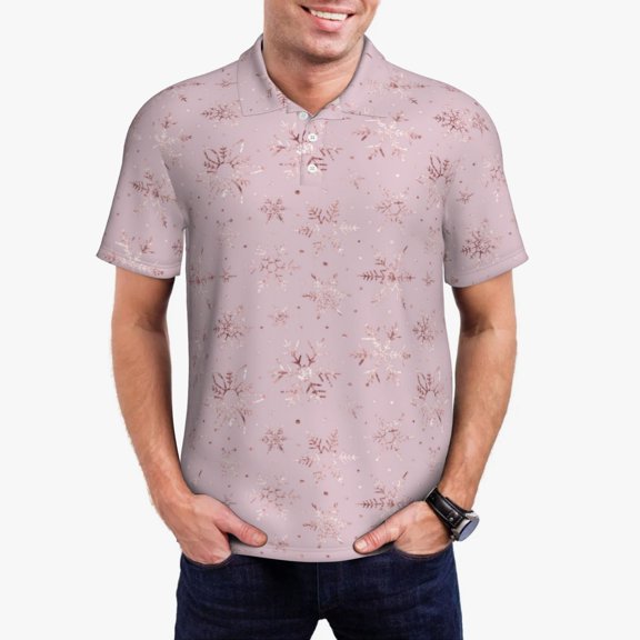 Xecao Minimalist Snowflake Mens' Casual Short Sleeve Button-Down Polo Shirts for a Classic Golf Shirts-XX-Large