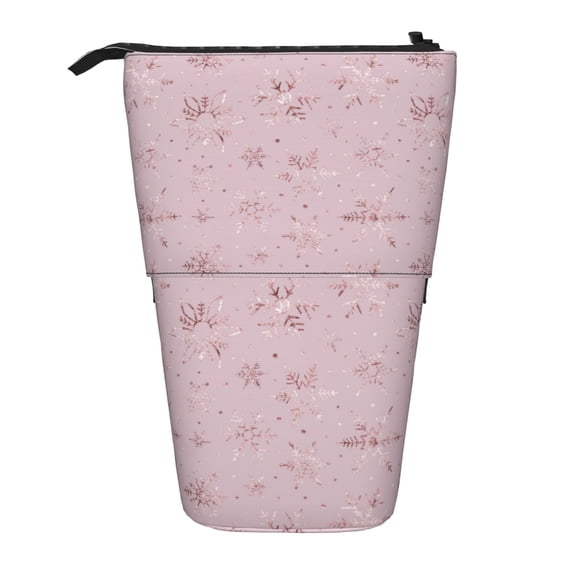 Xecao Minimalist Snowflake Print Telescopic Pencil Bag Pen Holder Pop Up Stationery Case Stand-up Retractable Transformer Bag Standing Organizer