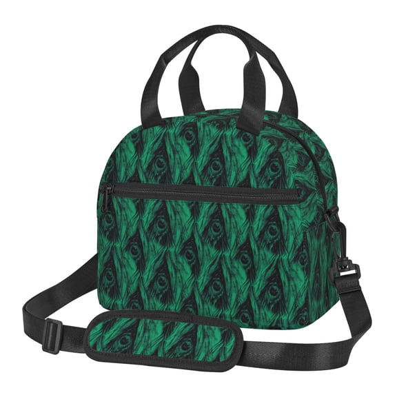 Xecao Mint Bird Feathers Print Insulated Lunch Box, Lunch Cags Lunch Bag Featuring An Adjustable Shoulder Strap
