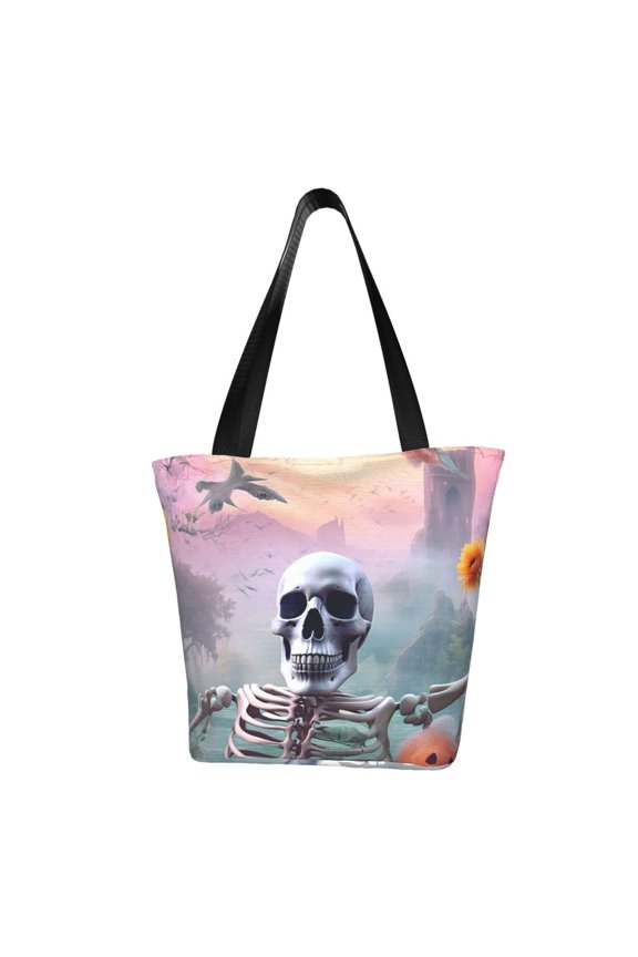 Mist Sunflower Skull for Tote Bag for Women -Tote Shoulder Bag with A Little Pocket Inside, Perfect for Travel and Work.