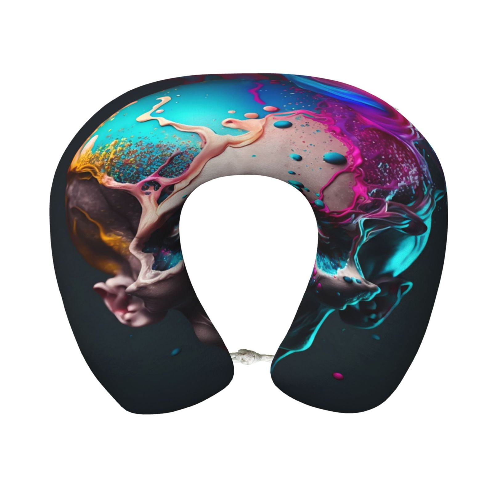 Xecao Modern Abstract Colorful Skull B Print Memory Foam Cervical Neck Pillow Versatile U-Shaped Pillows for Home,Office,Camping,Travelling,Soft Washable Cover