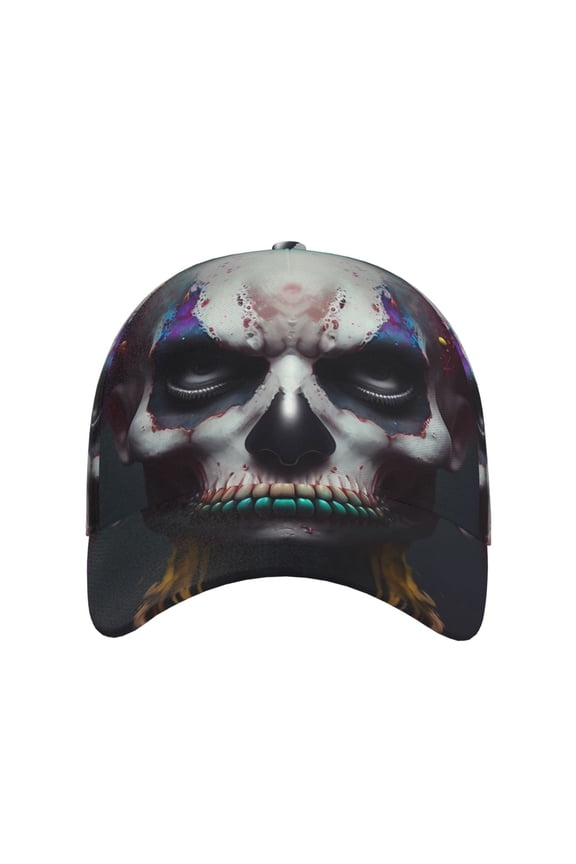 Modern Abstract Colorful Skull C for Baseball Cap: Unisex, crafted from classic polyester twill fabric, featuring a soft unconstructed design
