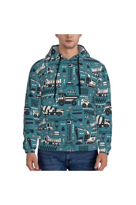 Modern Excavator Pattern Men's Adult Pullover Hoodie,Hooded Sweatshirt-Large