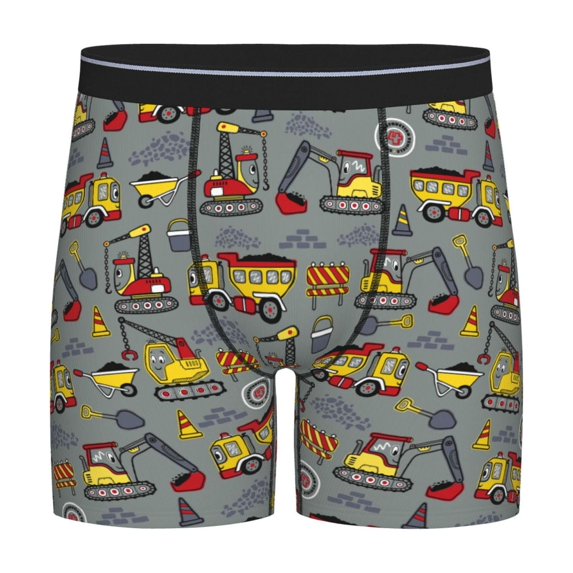 Xecao Funny Construction Print Boxer Briefs for Men's Stretch Moisture-Wicking Underwear, Mid-Rise Classics breathable fabric