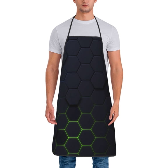 Xecao Modern Hexagonal Neon Grid Print Funny BBQ Chef Aprons for Men Women,Adjustable Kitchen Cooking Aprons with Pocket Waterproof Oil Proof No Pilling Fading
