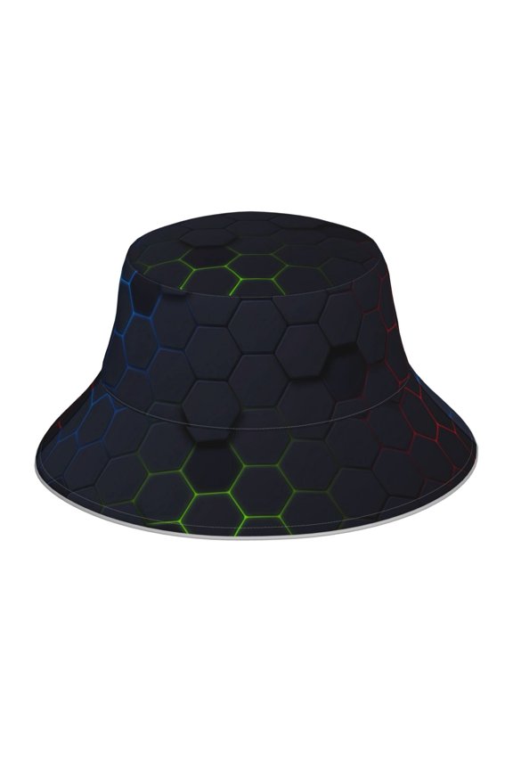Modern Hexagonal Neon Grid Print Men and Women Night Reflective Hat Runner Cap Visor Bucket Hat Boonie Cap