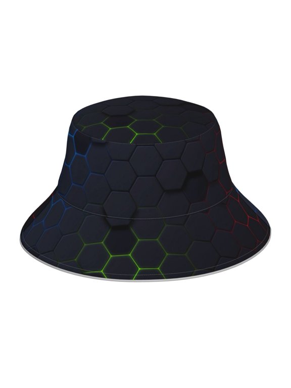 Modern Hexagonal Neon Grid Print Men and Women Night Reflective Hat Runner Cap Visor Bucket Hat Boonie Cap